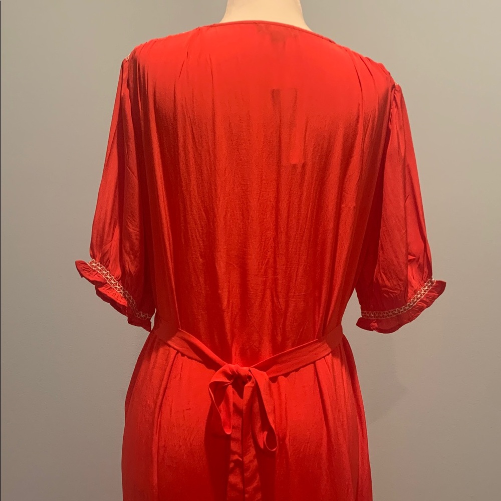 J Crew Smocked Trim Maxi Dress Red Crepe De Chine NWT Sz 6 Tie In Back - Picture 5 of 14